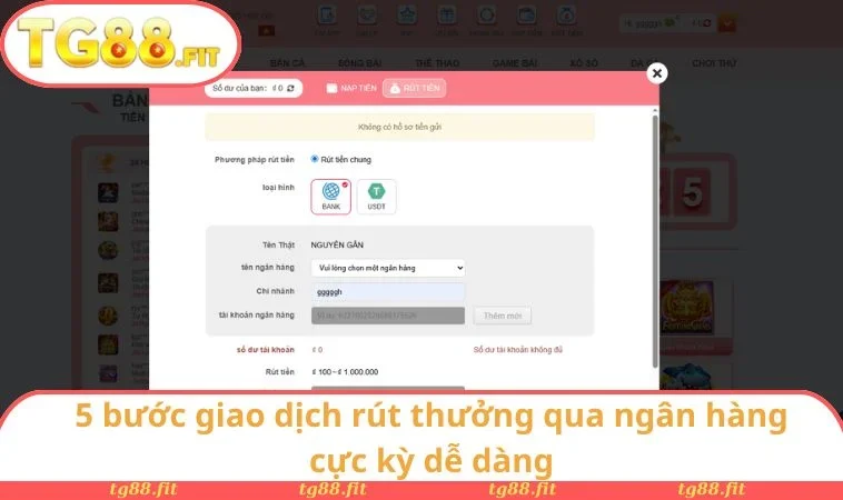 5 bước giao dịch rút thưởng qua ngân hàng cực kỳ dễ dàng