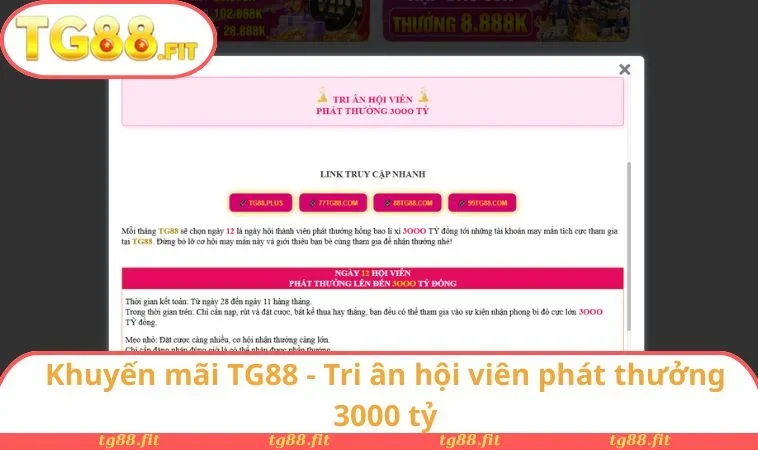 Khuyến Mãi TG88 1 Khuyến mãi TG88 - Tri ân hội viên phát thưởng 3000 tỷ